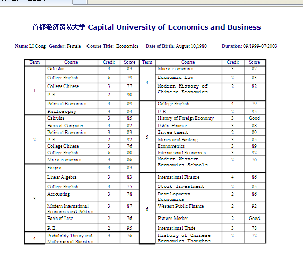 成绩单翻译